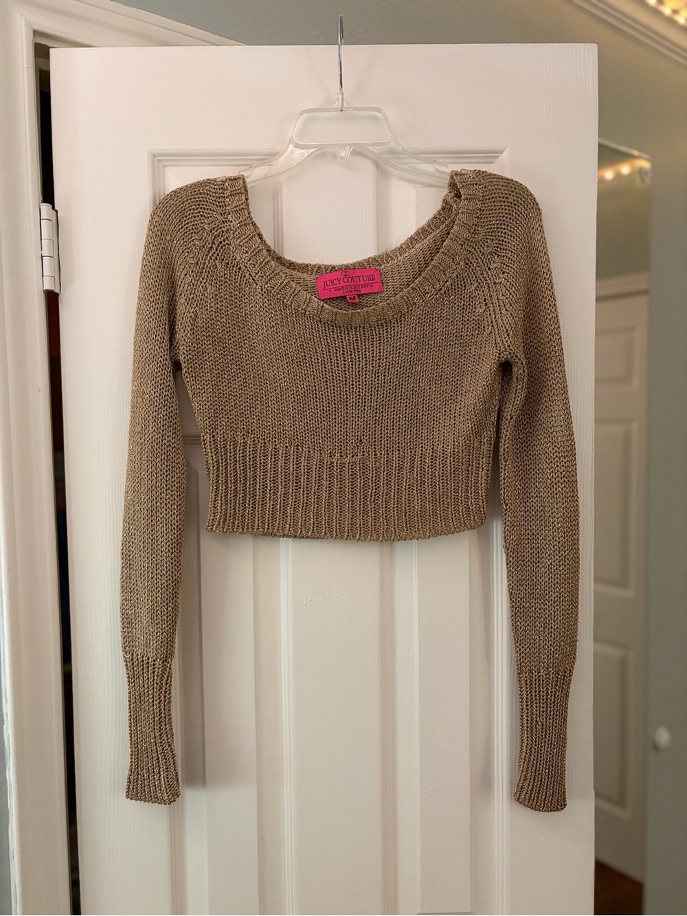 Vintage Y2K Juicy Couture Metallic Gold Cropped Knit Sweater (M) ✨